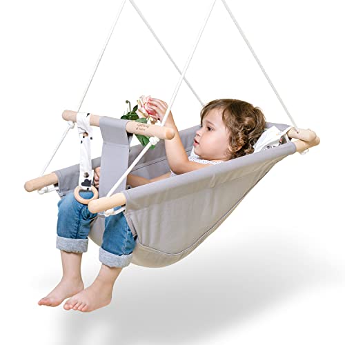 Wooden Hammock Chair for Toddlers and Kids?Porch Fabric Kids Swing Toys?Indoor and Outdoor Baby Canvas Swing seat Chair up to 4 Year?Baby Christmas and Birthday Gift-Little Cloud