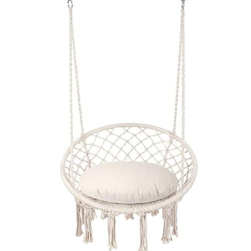 Y- STOP Hammock Chair Macrame Swing, Max 330 Lbs, Hanging Cotton Rope Hammock Swing Chair for Indoor and Outdoor Use (Beige)
