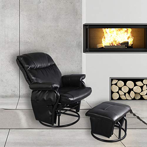 Recliner Chair with Ottoman Living Room Chairs Faux Leather Glider Chair 360 Degree Rotation Leisure and Relaxation Furniture (Black)