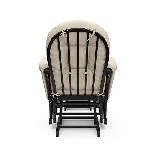 Storkcraft Premium Hoop Glider and Ottoman (Black Base, Beige Cushion)  Padded Cushions with Storage Pocket, Smooth Rocking Motion, Easy to Assemble, Solid Hardwood Base