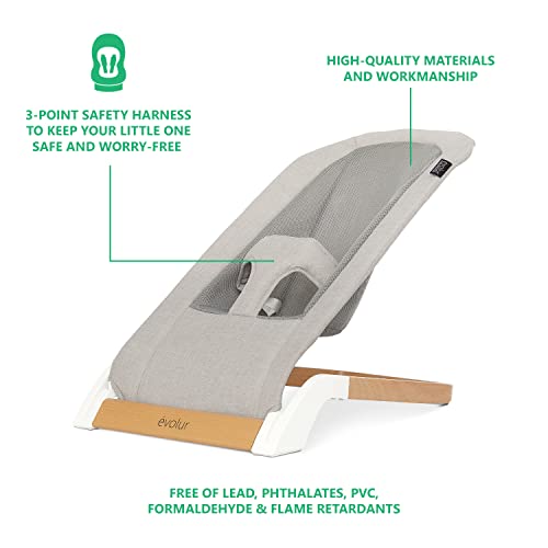 Evolur Koko Portable Infant Bouncer in Grey, Breathable Fabric, Removable Seat Cover, Easy to Clean Baby Bouncer