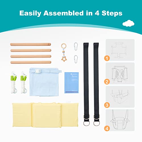 Troispot Comfortable Baby Swing Seat, Secure Canvas and Wooden Hanging Swing Chair for Baby, Infant, Toddler, Child, Kids Toys, Indoor Outdoor Hammock for Playground, Tree Swings or Backyard, B2