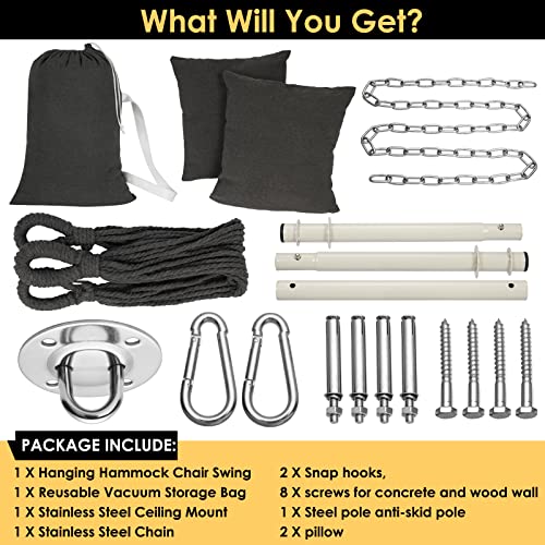 Y- STOP Hammock Chair Hanging Rope Swing, Max 330 Lbs, 2 Cushions Included, Large Macrame Hanging Chair with Pocket, Cotton Weave for Superior Comfort, Durability (Grey)