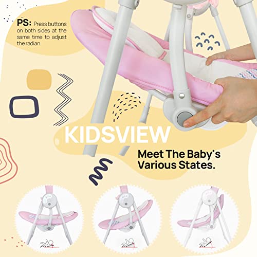 Electric Portable Baby Swing, Baby Swings for Infants to Toddler with Intelligent Music Vibration Box, Baby Electric Swing for 6-25 lb, 0-12 Months, Folds for Easy Travel, Pink