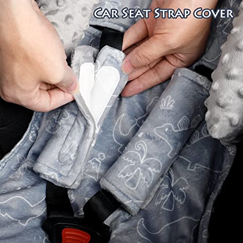 DILIMI Car Seat Head Support, Soft Minky Carseat Head Support for Boys and Girls, Car Seat Head Support with Straps Cover for Car Seats, Strollers and Bouncers, Dinosaur