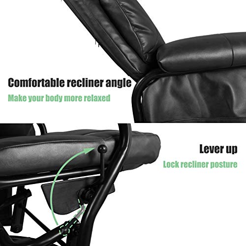 Recliner Chair with Ottoman Living Room Chairs Faux Leather Glider Chair 360 Degree Rotation Leisure and Relaxation Furniture (Black)