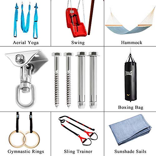 ZNCMRR Heavy Duty Swing Hangers Set 1000LB Capacity, Permanent Antirust Stainless Steel 304S Swivel Hooks 360°Rotate for Concrete and Wooden Swing Sets, Playground Porch Yoga Hammock (2 Pack)
