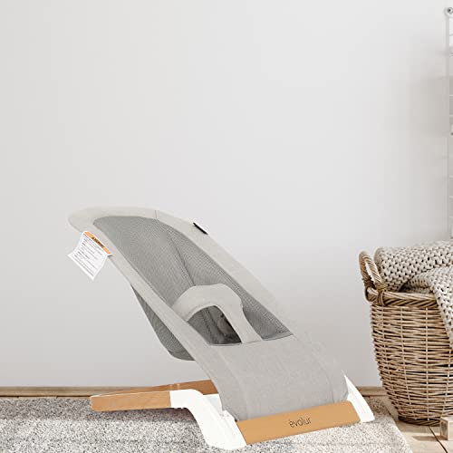 Evolur Koko Portable Infant Bouncer in Grey, Breathable Fabric, Removable Seat Cover, Easy to Clean Baby Bouncer