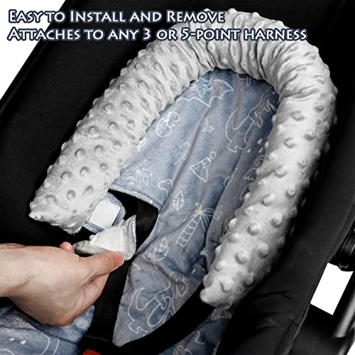 DILIMI Car Seat Head Support, Soft Minky Carseat Head Support for Boys and Girls, Car Seat Head Support with Straps Cover for Car Seats, Strollers and Bouncers, Dinosaur