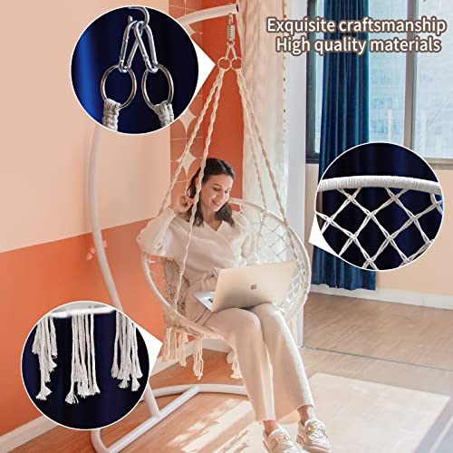 SURPCOS Hammock Chair with Durable Hanging Hardware Kit, Exquisite Dreamy Round Hanging Chair, 100% Cotton Rope Macrame Swing Chairs for Indoor/Outdoor Bedroom Patio Deck or Garden, Max 550LBs, Beige