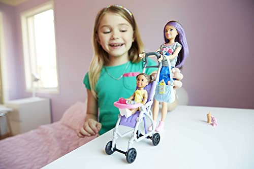 Barbie Babysitting Playset with Skipper Doll, Baby Doll, Bouncy Stroller and Themed Accessories [Amazon Exclusive]