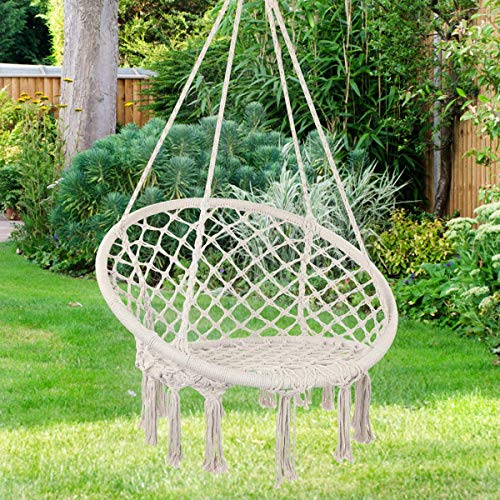 Y- STOP Hammock Chair Macrame Swing, Max 330 Lbs, Hanging Cotton Rope Hammock Swing Chair for Indoor and Outdoor Use (Beige)