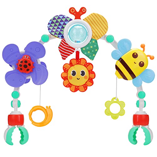 Stroller Arch Toy for Baby - Foldable Development Arch Toys for Infant 0-6 Months with Teether Crinkle BIBI Sound Newborns Sensory Activity Adjustable Crib Bouncer Car Seat Toy Boys Girls