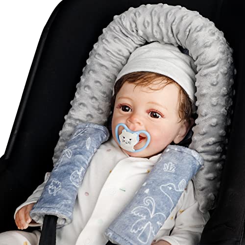DILIMI Car Seat Head Support, Soft Minky Carseat Head Support for Boys and Girls, Car Seat Head Support with Straps Cover for Car Seats, Strollers and Bouncers, Dinosaur