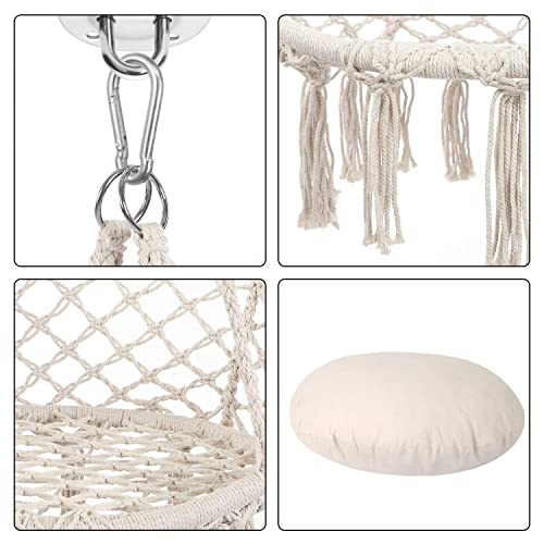 Y- STOP Hammock Chair Macrame Swing, Max 330 Lbs, Hanging Cotton Rope Hammock Swing Chair for Indoor and Outdoor Use (Beige)