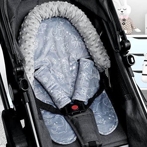 DILIMI Car Seat Head Support, Soft Minky Carseat Head Support for Boys and Girls, Car Seat Head Support with Straps Cover for Car Seats, Strollers and Bouncers, Dinosaur