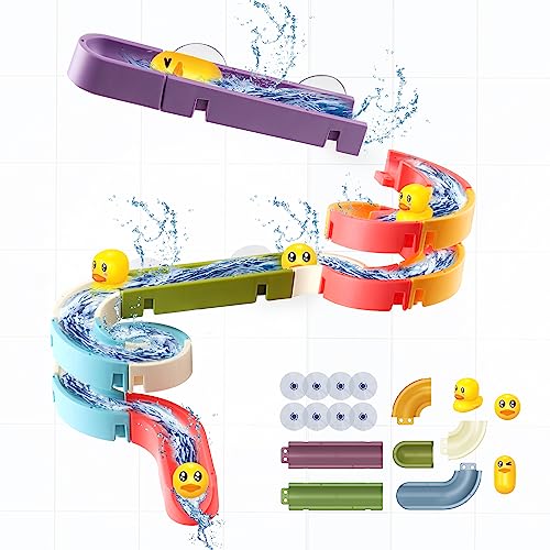 Dwi Dowellin Bath Toys for Toddlers DIY Water Slide Waterfall Ball Tracks with Egg Stacking Cups Wall Bathtub Tub Toys Set Fun Shower Gift for Kids Boys Girls Age 3 4 5 6 7 8 Years Old