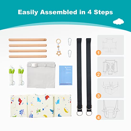 Troispot Comfortable Baby Swing Seat, Secure Canvas and Wooden Hanging Swing Chair for Baby, Infant, Toddler, Child, Kids Toys, Indoor Outdoor Hammock for Playground, Tree Swings or Backyard, A2