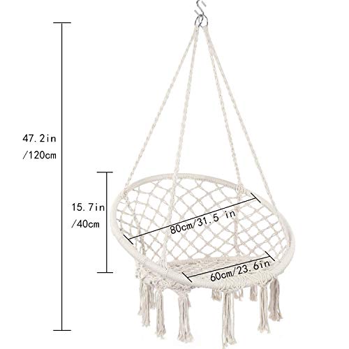 Y- STOP Hammock Chair Macrame Swing, Max 330 Lbs, Hanging Cotton Rope Hammock Swing Chair for Indoor and Outdoor Use (Beige)