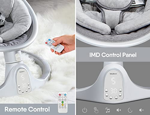 BabyBond Baby Swings for Infants, Bluetooth Infant Swing with Preset Lullabies, 5 Point Harness Belt, 5 Speeds and Remote Control - Portable Baby Swing for Indoor and Outdoor (Grey)