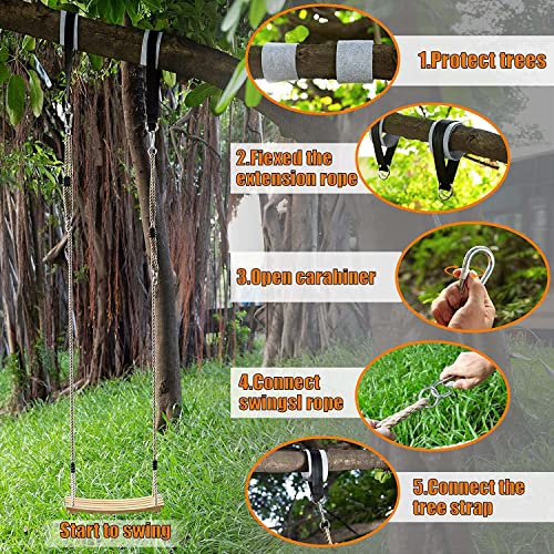 Yangbaga Wooden Swing Hanging Tree Swings, Wood Swings Seat 19.79.80.78to Adult Kids Children with Adjustable Hemp Rope Plus Tree Straps inch and 2 Carabiner Hooks-for Park or Home for Kids