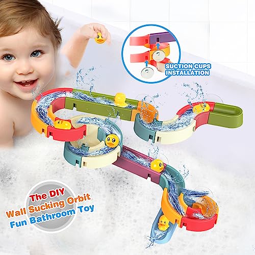 Dwi Dowellin Bath Toys for Toddlers DIY Water Slide Waterfall Ball Tracks with Egg Stacking Cups Wall Bathtub Tub Toys Set Fun Shower Gift for Kids Boys Girls Age 3 4 5 6 7 8 Years Old