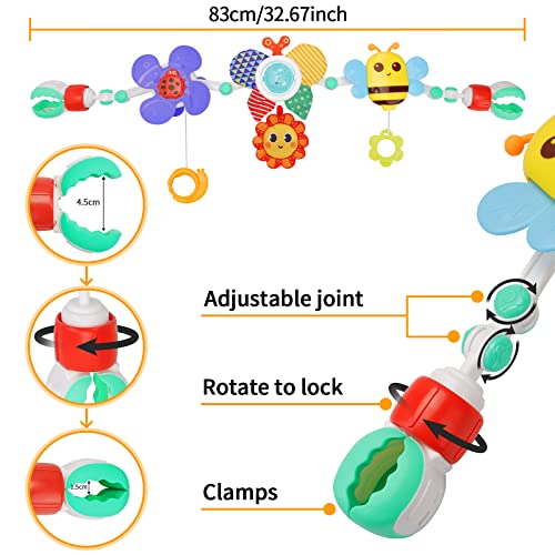 Stroller Arch Toy for Baby - Foldable Development Arch Toys for Infant 0-6 Months with Teether Crinkle BIBI Sound Newborns Sensory Activity Adjustable Crib Bouncer Car Seat Toy Boys Girls