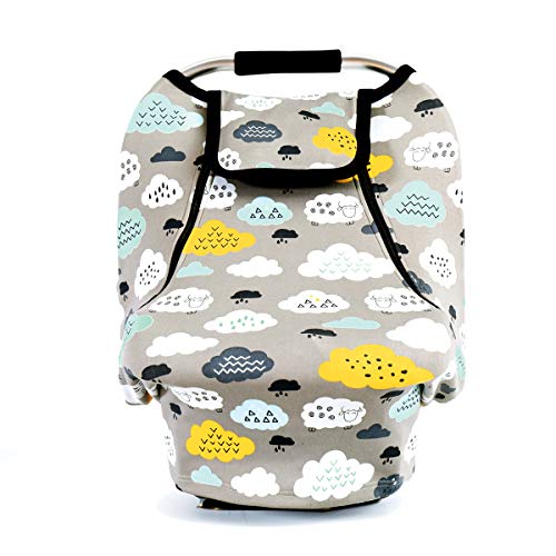 Stretchy Baby Car Seat Covers for Boys Girls, Infant Car Canopy Spring Autumn Winter,Snug Warm Breathable Windproof, Adjustable Peep Window,Universal Fit,Clouds Sheep