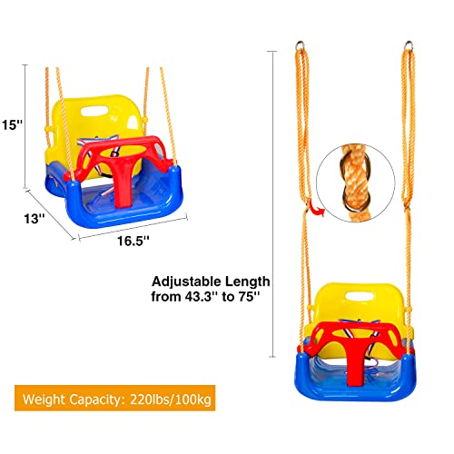 Domaker 3-in-1 Baby Swing Seat, Toddler Swing for Outdoor Playground, Toddler Infants to Teens Anti-Flip Snug & Secure Detachable Kids Swing Seat, Blue