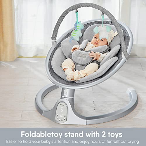 BabyBond Baby Swings for Infants, Bluetooth Infant Swing with Preset Lullabies, 5 Point Harness Belt, 5 Speeds and Remote Control - Portable Baby Swing for Indoor and Outdoor (Grey)