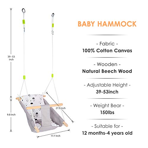 Wooden Hammock Chair for Toddlers and Kids?Porch Fabric Kids Swing Toys?Indoor and Outdoor Baby Canvas Swing seat Chair up to 4 Year?Baby Christmas and Birthday Gift-Little Cloud