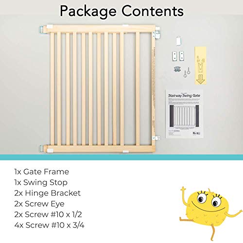 Toddleroo by North States 42" wide Stairway Swing Baby Gate: Ideal for standard stairways. Swing control hinge & one hand operation. Hardware Mount. Fits 28"- 42" wide (30" Tall, Sustainable Hardwood)