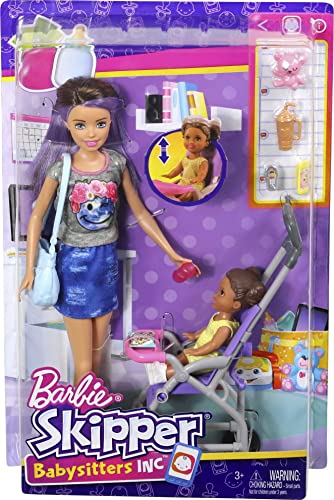 Barbie Babysitting Playset with Skipper Doll, Baby Doll, Bouncy Stroller and Themed Accessories [Amazon Exclusive]