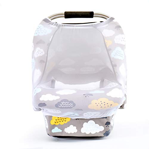 Stretchy Baby Car Seat Covers for Boys Girls, Infant Car Canopy Spring Autumn Winter,Snug Warm Breathable Windproof, Adjustable Peep Window,Universal Fit,Clouds Sheep