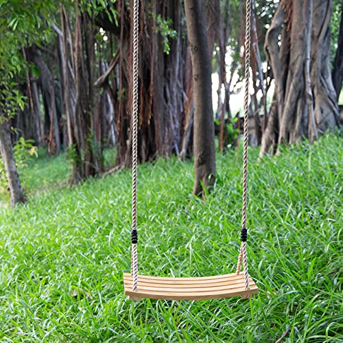 Yangbaga Wooden Swing Hanging Tree Swings, Wood Swings Seat 19.79.80.78to Adult Kids Children with Adjustable Hemp Rope Plus Tree Straps inch and 2 Carabiner Hooks-for Park or Home for Kids