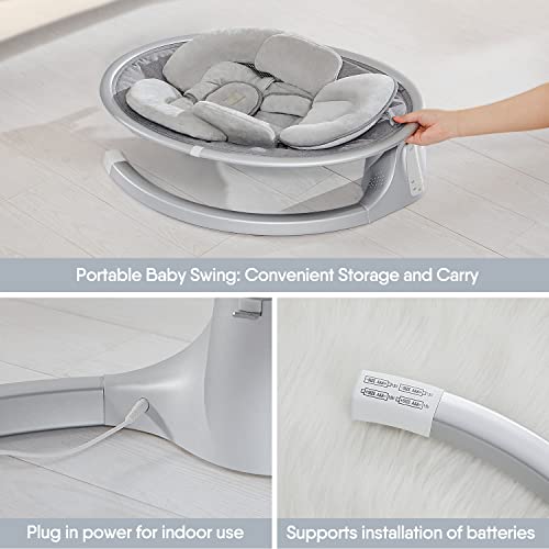 BabyBond Baby Swings for Infants, Bluetooth Infant Swing with Preset Lullabies, 5 Point Harness Belt, 5 Speeds and Remote Control - Portable Baby Swing for Indoor and Outdoor (Grey)
