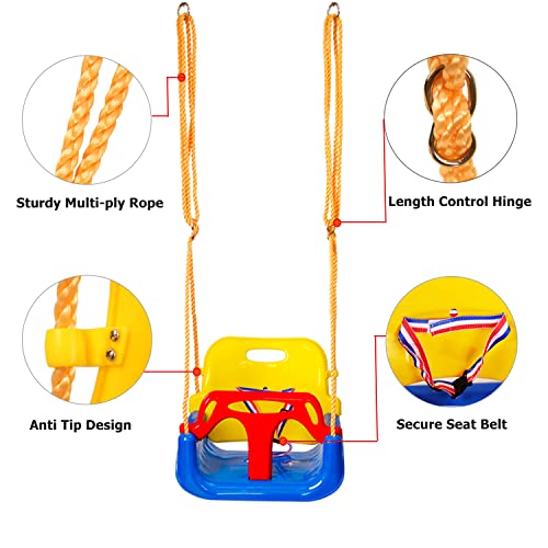 Domaker 3-in-1 Baby Swing Seat, Toddler Swing for Outdoor Playground, Toddler Infants to Teens Anti-Flip Snug & Secure Detachable Kids Swing Seat, Blue