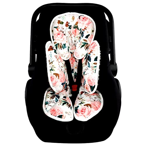 Baby Car Seat Head and Body Support Pillow, 2-in-1 Infant Car Seat Insert, Newborn Soft Cushion for Car Seat, Stroller, Bouncers, Pink Flower