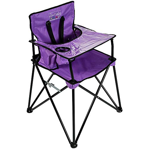 ciao! baby Portable High Chair for Travel, Frustration Free Fold Up High Chair with Easy Clean Tray, Purple
