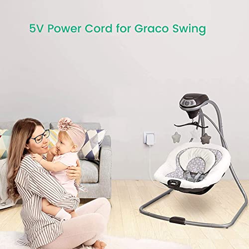 DuetSoothe Power Cord Replacement for Graco Simple Sway Swing, Glider LX, DuoGlider, Sweetpeace, 5V Baby Swing Charger White