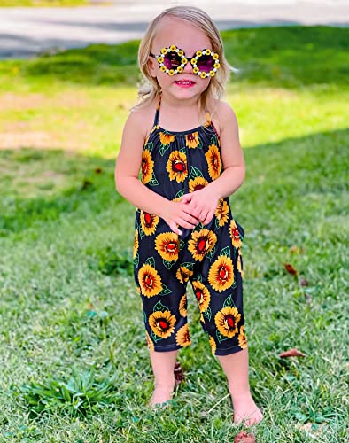 RAISEVERN Toddler Romper Jumpsuit Sunflower Infant Girl Harem Slouch Jumpsuits Kid Jumpers Summer Sleeveless Beach Party Cute Clothing with Pocket Size 2T 3T