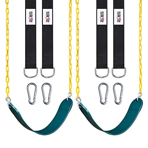 ZNCMRR 2 Pack Swings Seats Heavy Duty with 66" Chain Plastic Coated, Playground Swing Set Accessories Replacement with Snap Hooks and Hanging Strap
