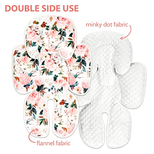 Baby Car Seat Head and Body Support Pillow, 2-in-1 Infant Car Seat Insert, Newborn Soft Cushion for Car Seat, Stroller, Bouncers, Pink Flower