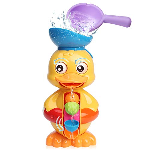 Sitodier Baby Bath Toys for Babies Toddlers Kids 1 2 3 Year Old Boys Girls, Duck Bathtub Toy with Rotatable Waterwheel/Eyes, Strong Suckers, Water Scoop, Fun Toy Gifts for Bathroom