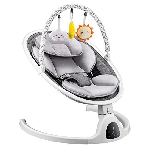 Baby Swings with 5 Swing Options, Bluetooth Function, Built-in Lullabies, with 10 Preset Lullabies, Remote Control,Light Gray