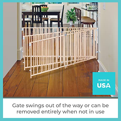 Toddleroo by North States 103" Wide Extra Wide Swing Baby Gate: Perfect for Oversized Spaces. No Threshold. One Hand Operation. Hardware Mount. Fits 60"- 103" Wide (27" Tall, Sustainable Hardwood)