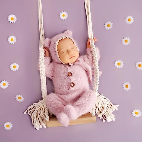 Baby Swings Vintage Infants Wooden Swings Multifunctional Baby Hanging Chair Photo Background Props Swing Seats Photography for Newborn Boys Girls (A-White)