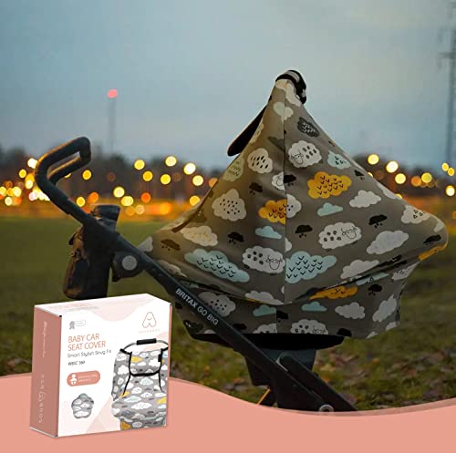 Stretchy Baby Car Seat Covers for Boys Girls, Infant Car Canopy Spring Autumn Winter,Snug Warm Breathable Windproof, Adjustable Peep Window,Universal Fit,Clouds Sheep