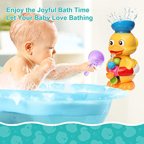 Sitodier Baby Bath Toys for Babies Toddlers Kids 1 2 3 Year Old Boys Girls, Duck Bathtub Toy with Rotatable Waterwheel/Eyes, Strong Suckers, Water Scoop, Fun Toy Gifts for Bathroom