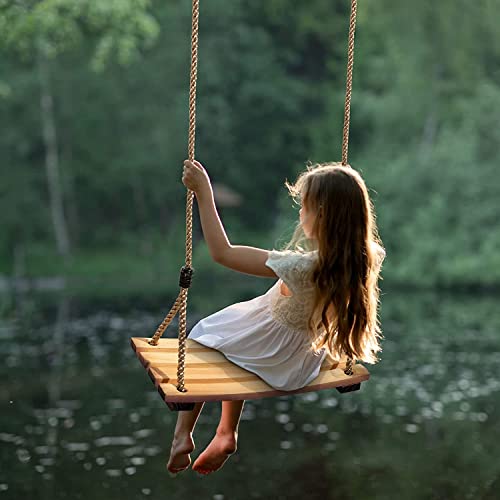Yangbaga Wooden Swing Hanging Tree Swings, Wood Swings Seat 19.79.80.78to Adult Kids Children with Adjustable Hemp Rope Plus Tree Straps inch and 2 Carabiner Hooks-for Park or Home for Kids